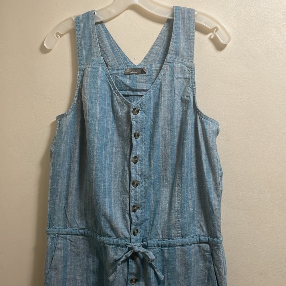 prAna Organic Cotton Hemp Blend Sleeveless Blue & White Jumper Sz M